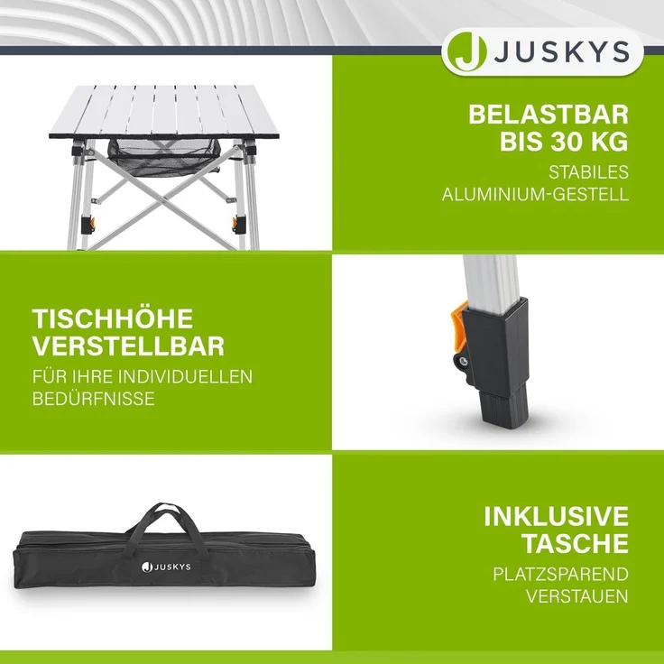 Juskys 'Picco' Campingtisch, klappbar, höhenverstellbar - Aluminium silber, 90x52 cm – Bild 6