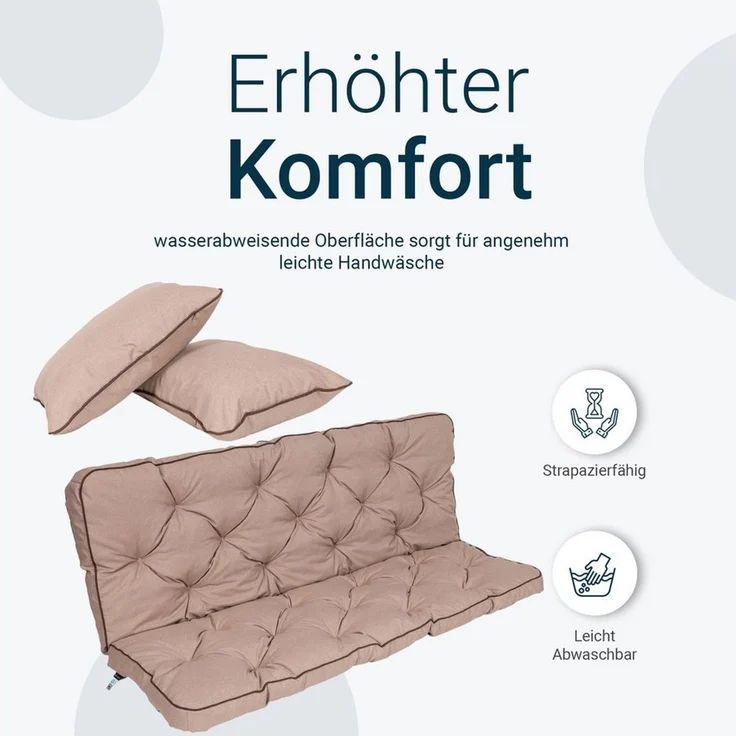 TexDeko Auflagekissen Ecolen Gartenbankauflage für Hollywoodschaukel mit Rückenlehne, (1x Gartenbankauflage für Hollywoodschaukel + 2x Kissen), UV-Beständig – Bild 3