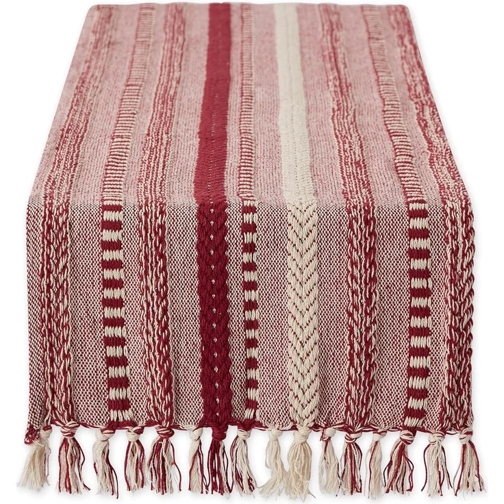 DII Farmhouse Tischläufer-Kollektion, geflochten, gestreift, 38,1x183,2 cm (15x77, Fransen im Lieferumfang enthalten), Scheunenrot