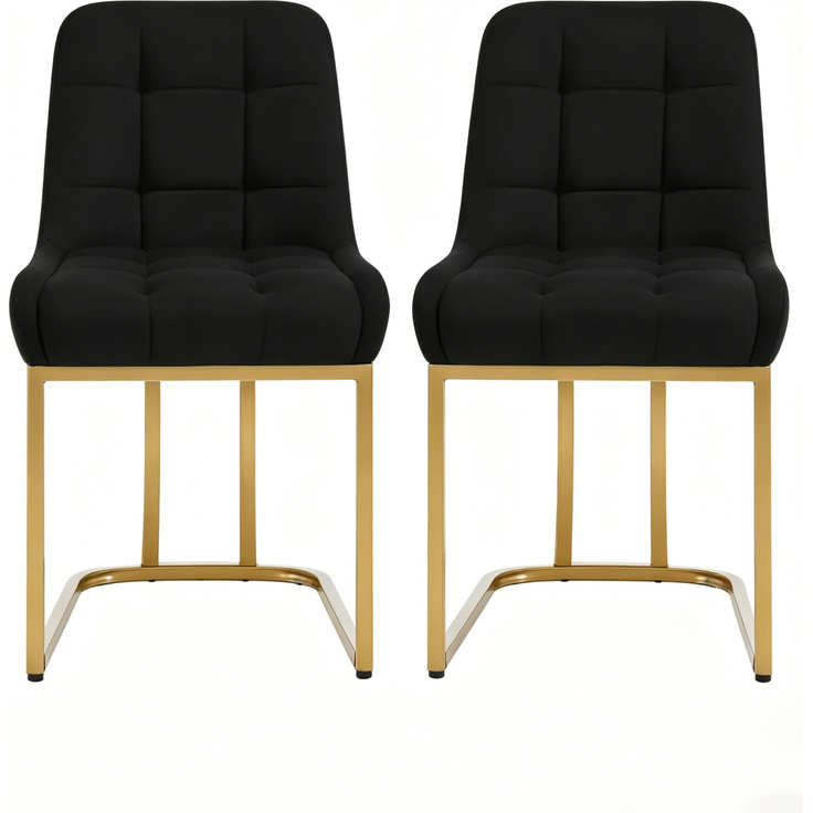 Essstühle im 2er-Set, Sitzfläche 39x45 cm, Höhe 84 cm, mit Samtbezug und goldfarbenem Metallgestell – Bild 7