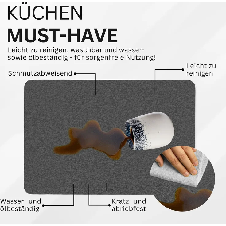 SÄNGER rechteckige Tischsets & Untersetzer aus Kunstleder 12 teilig für 6 Personen, Anthrazit + Braun – Bild 5