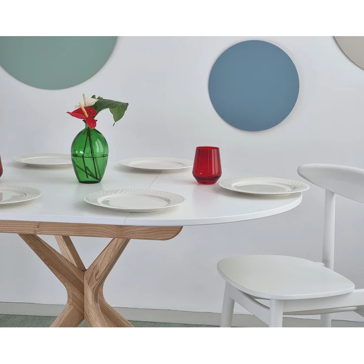 Ragaba Runder ausziehbarer Esstisch Ø 90 cm Weiß MDF & Massives Eschenholz – Bild 5