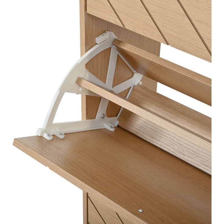 Schuhschrank 90 x 24 x 119 cm aus MDF in Eichenoptik mit 3 Klapptüren und Seitenfächern – Bild 10