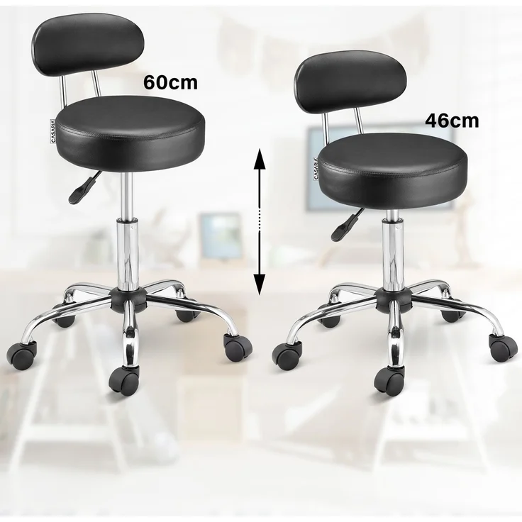 CASARIA® Rollhocker mit Lehne, höhenverstellbar, 2er-Set, schwarz – Bild 4