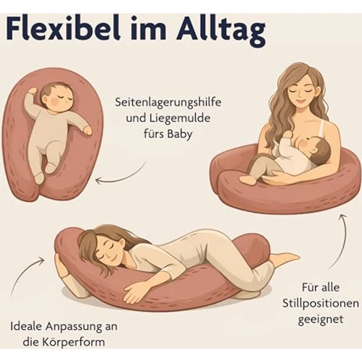 Julius Zöllner Stillkissen Mikroperlen-Füllung, 190 cm mit Bezug aus 100% Baumwollmusselin, Farbe Dune – Bild 3