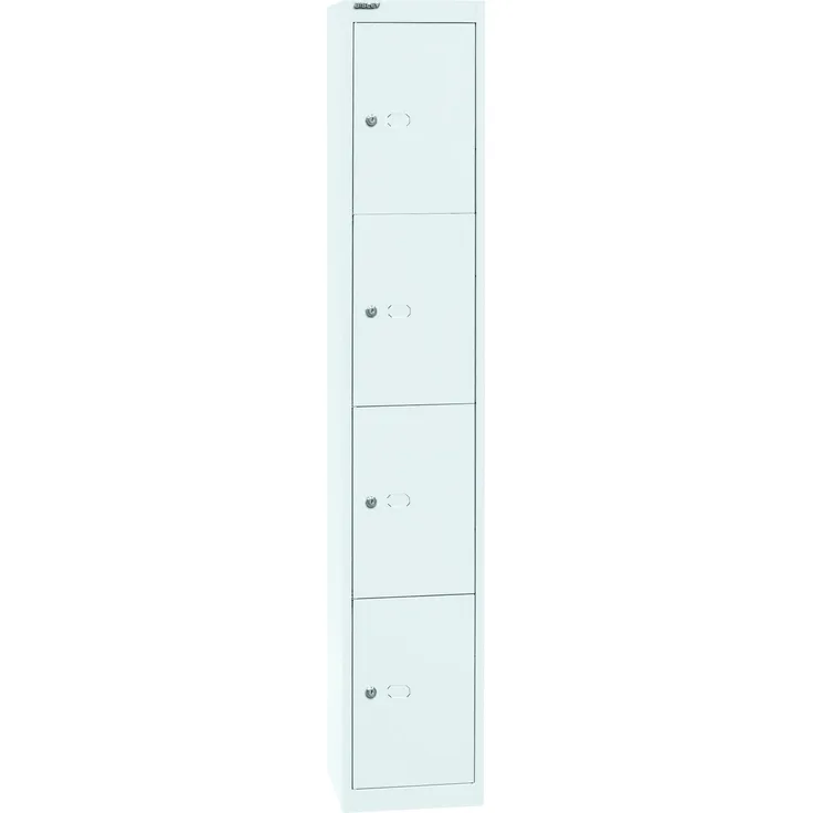 Bisley Garderobenschrank Office mit Schloss aus Stahlblech, 4 Fächer - Spind abschließbar für Sportzeug, Kleidung & Co. - Tiefe: 30,5 cm - Farbe: verkehrsweiß, CLK124-696