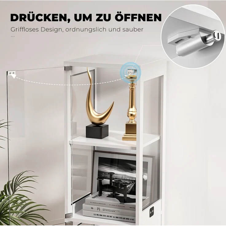 Glasvitrine Ausstellungsschrank 160 cm, 4-stufig mit Glastür, LED-Beleuchtung und Bewegungssensor, Weiß – Bild 6