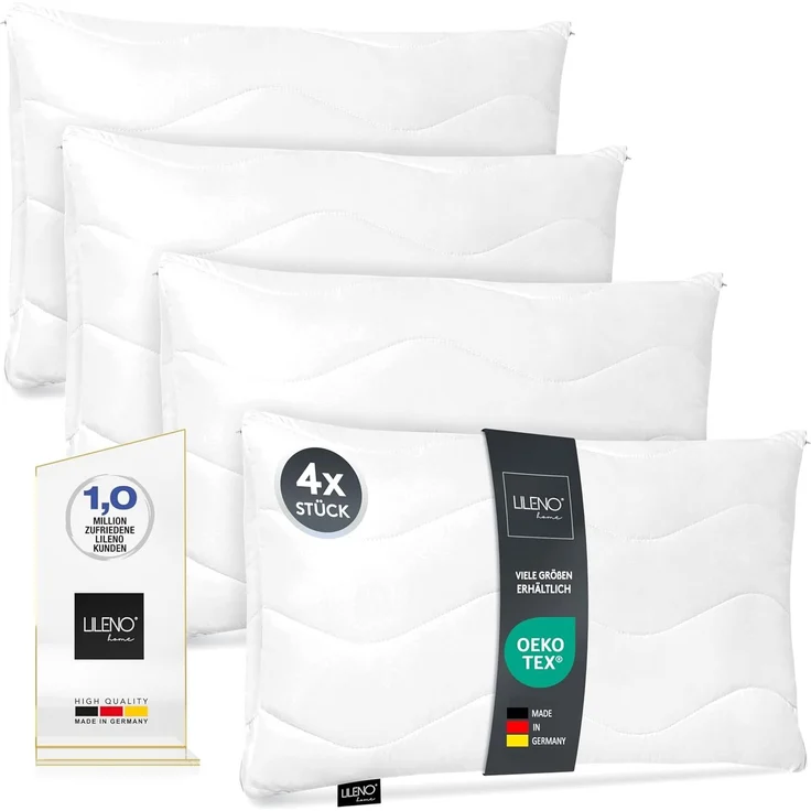 LILENO HOME Kissen 60x80 (4er Set) – 95 °C waschbar, Oeko-Tex & Made in DE – Allergiker Kopfkissen 60x80 anpassbar für himmlischen Schlaf – Haut schmeichelndes & geruchsfreies Pillow – Bild 1