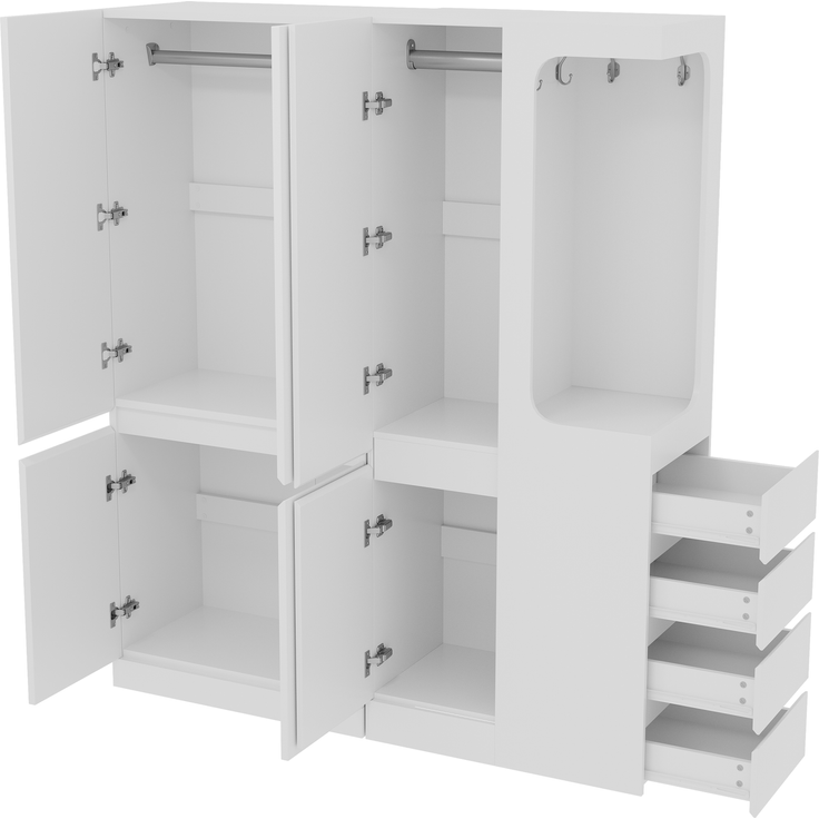 CHICFURN Kleiderschrank 140x170x40 cm aus Holz mit Schubladen und offenem Hängebereich – Weiß – Bild 8