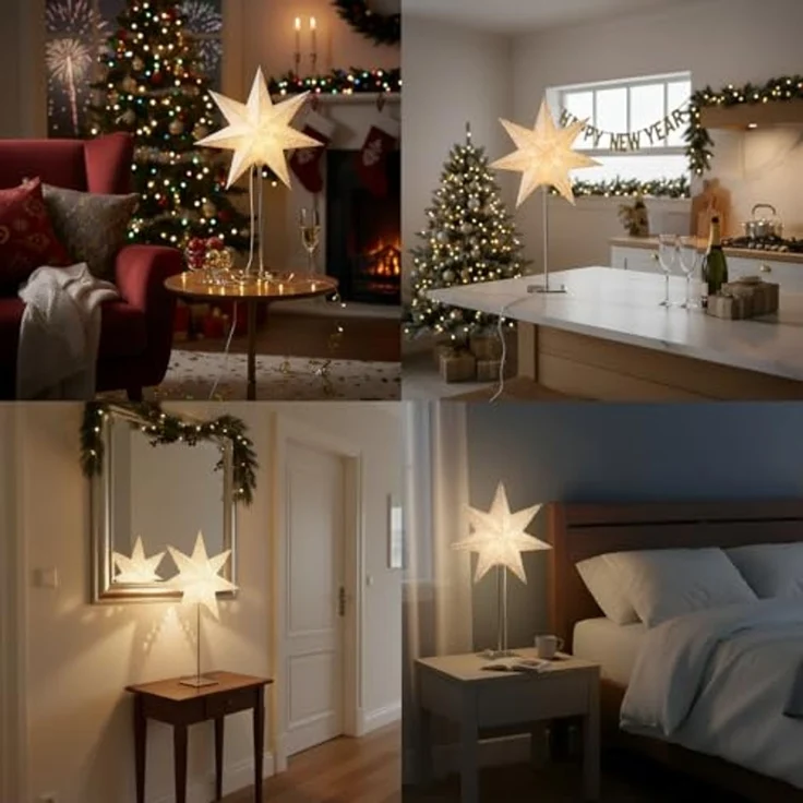 Star Sensy Tischlampe, 3D Papierstern, Weiß, Metallfuß, H: 55 – Bild 6
