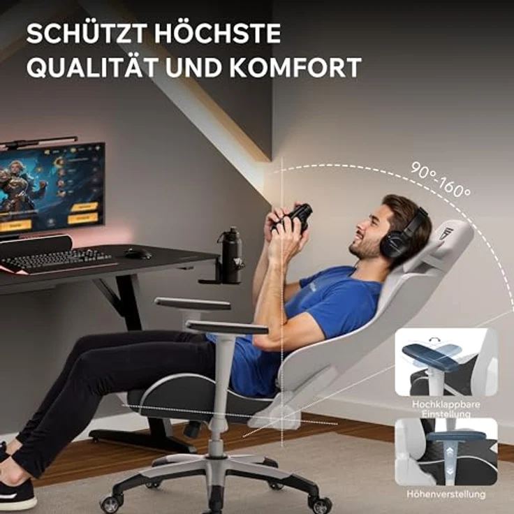 SENSE7 Gaming Stuhl Spellcaster Senshi Edition XL, ergonomischer Gaming Sessel, verstellbaren Lendenkissen Einstellbarer Neigungswinkel, Wippfunktion, PU-Leder Gaming Chair, 150kg, PC Stuhl Weiß – Bild 5