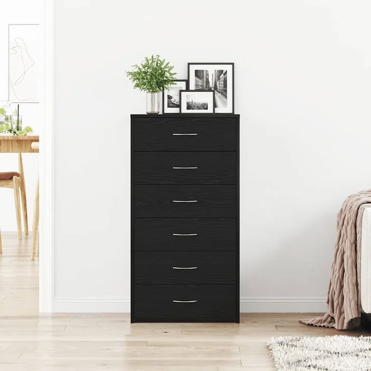 vidaXL Sideboard mit 6 Schubladen Schwarz Eichen-Optik 50x34x96 cm 862442 – Bild 2