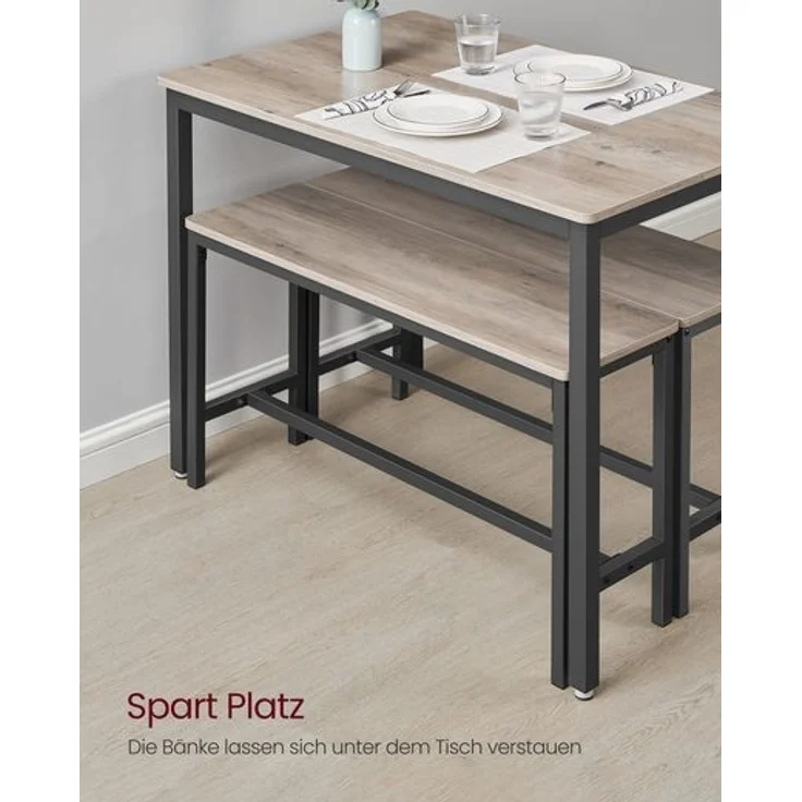 Vasagle Esstisch, Küchentisch-Set, 110 x 70 x 75 cm, mit 2 Bänken je 97 x 30 x 50 cm, Metallgestell, für Küche, Wohnzimmer, Esszimmer, Industrie-Design, von Songmics KDT070 – Bild 3