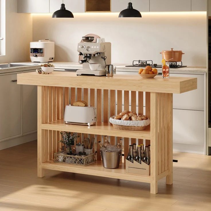 Bartisch 160 x 40 x 105 cm aus MDF in Holzoptik mit Fußstütze und 2-stufigem Regal – Bild 4