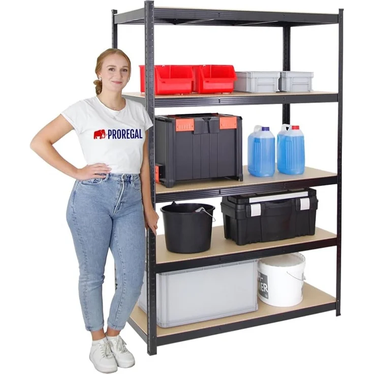 PROREGAL Mega Deal Eckregal Ragnar 1x: 180 x 90 x 60 cm | Taurus 2X: 180 x 120 x 60 cm Schwarz Fachlast 175kg, Kellerregal, Steckregal, Garagenregal, Lagerregal – Bild 5