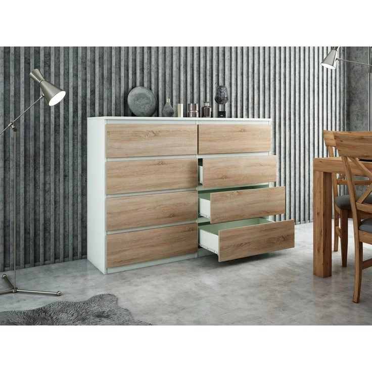 Raumhirsch Furniture Kommode, Sideboard, Kommode für das Schlafzimmer - Wohnzimmer (Maße: 138,5 × 39 × 101,5 cm, 8 Schubladen, Rollenschienen), viele Farbvarianten - Hochwertig & stabil – Bild 4