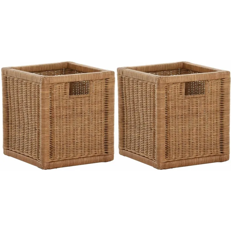 Krines Home Regalkorb Set/2 Regalkorb Aufbewahrungskorb geflochten Rattan (Quadratisch) (2-teiliges Set), Korbset Aufbewahrung Regal Schrankkorb Korb, ca. 28 x 29 x 30 cm