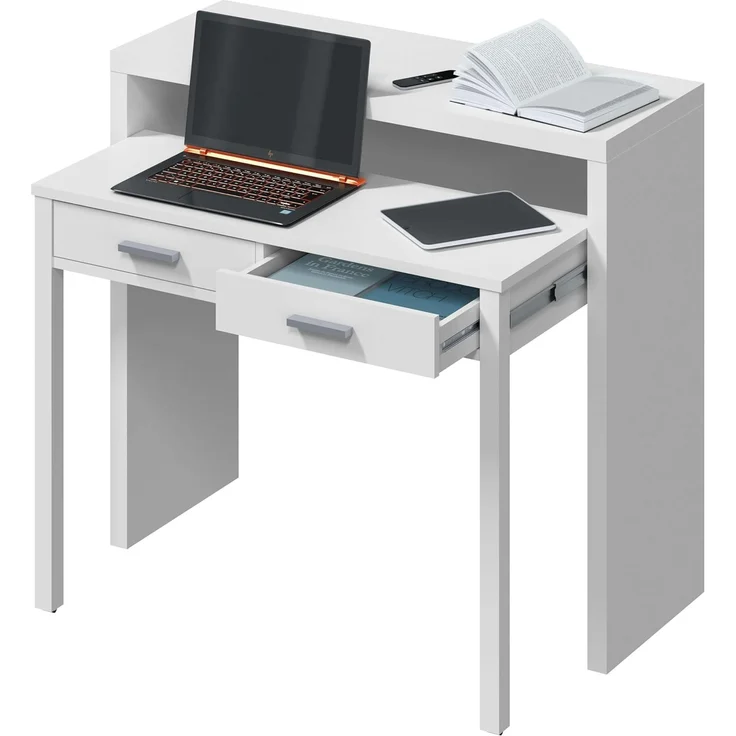 Habitdesign, ausziehbarer Schreibtisch Konsole in Artik weiß – kompakter Tisch für Büro, Flur oder Arbeitszimmer, Maße: 98,5 x 87,5 x 36–70 cm (B x H x T) – Bild 1