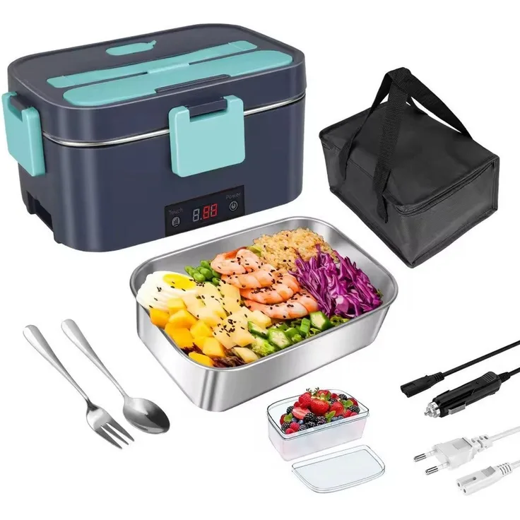 Athlix Elektrische Lunchbox 2L Elektrische Lunchbox, 80W Schnellheizung für Auto & Zuhause, Herausnehmbarer Edelstahl-Innenbehälter,Tragegriff und Isoliertasche