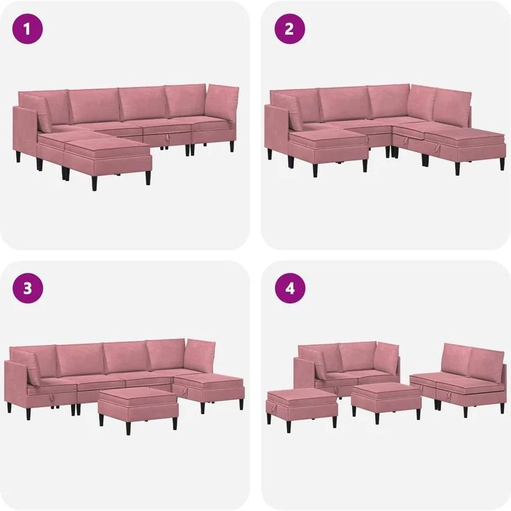 vidaXL Wohnzimmergarnitur mit Kissen mit Speicher 6 pcs Rosa Samt 3413747 – Bild 9