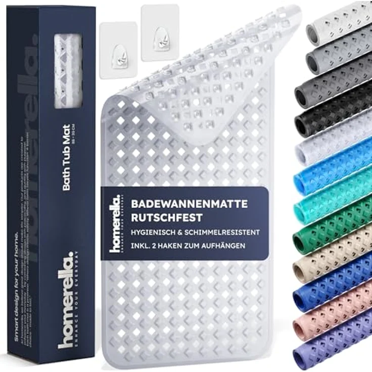 Homerella Badematte rutschfest Hautsensitiv 88x39cm, INKL. AUFHÄNGUNG, Antirutschmatte Badewanne BPA frei, Duschmatte schimmelresistent & maschinenwaschbar – Bild 2