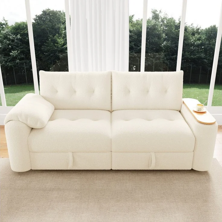 Odikalo Sofa Ecksofa 2-Sitzer mit Schlaffunktion Stauraum und Beistelltisch, mit Stauraum, Kopfstütze & integriertem Beistelltisch – platzsparende Schlafcouch für Apartment, Wohnzimmer & Gästezimmer – Bild 2