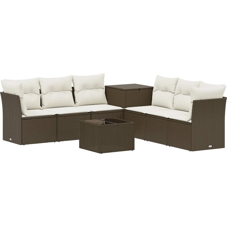 vidaXL Sofa Set 8 stk. Braun und Creme Weiß Polyrattan und Stahl 3448272 – Bild 2