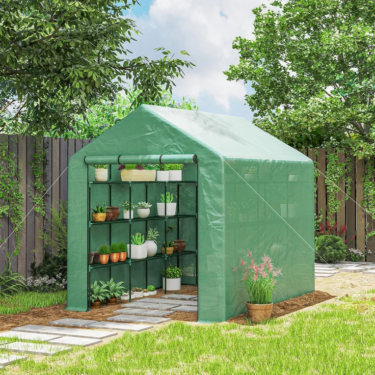 MELAYR, Foliengewächshaus begehbares Gewächshaus mit 8 Regalebenen Tomatengewächshaus, 244 x 180 x 210 cm, Grün – Bild 3