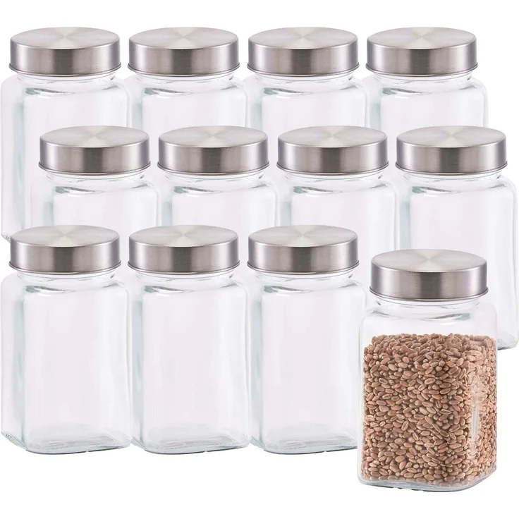 12er Set Vorratsgläser mit Edelstahldeckel - 7,5 x 7,5 x 13cm – Bild 1