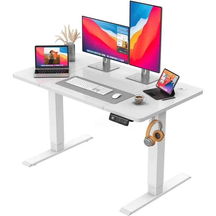 JUMMICO HöHenverstellbarer Schreibtisch Standing Desk Elektrischer Schreibtisch Höhenverstellbar mit Memory-Funktion 120x60 cm,Weiß