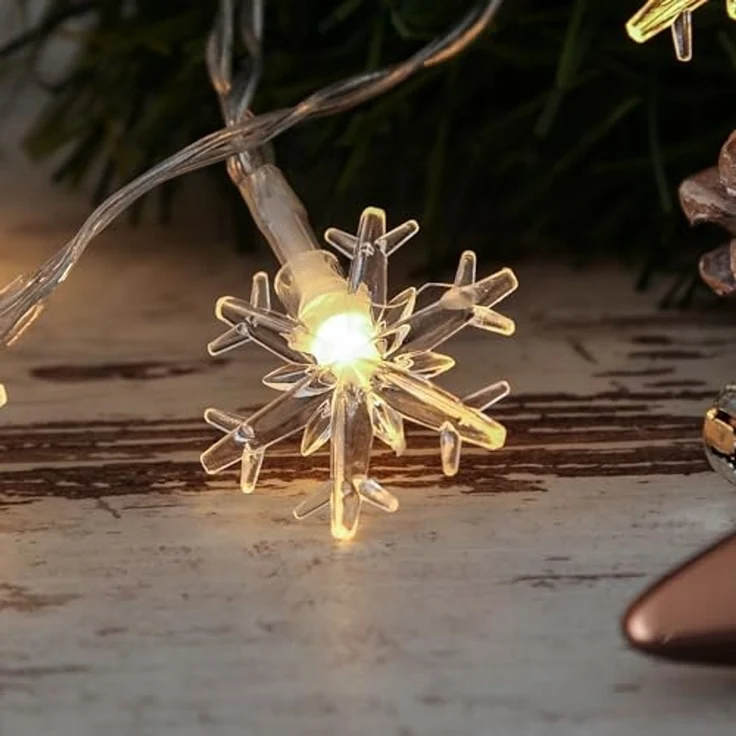 MARELIDA LED-Lichterkette Schneeflocken 2m Deko Winter Weihnachtsbeleuchtung Timer für Innen, 10-flammig – Bild 6