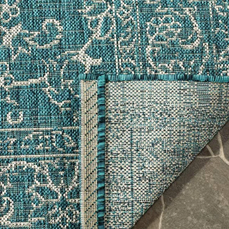 Safavieh Geometrisch Teppich für Drinnen & Draussen - Courtyard Collection, Kurzer Flor, Grau und Marineblau, 61 X 109 cm – Bild 6