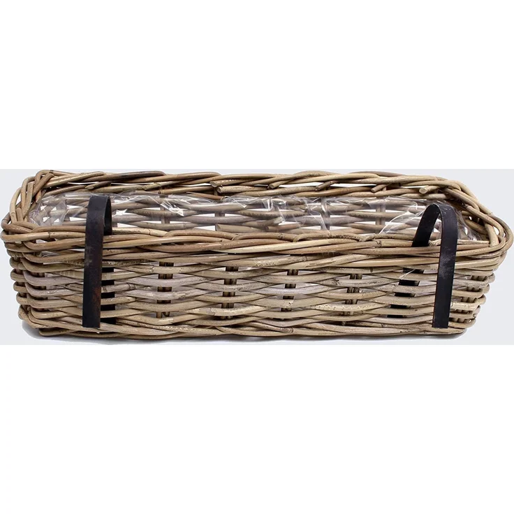 Rattan Pflanzkasten "Koboo Grey" groß, grau, Balkonkasten mit Halterung, Blumenkasten für Draußen, Pflanzgefäß – Bild 5