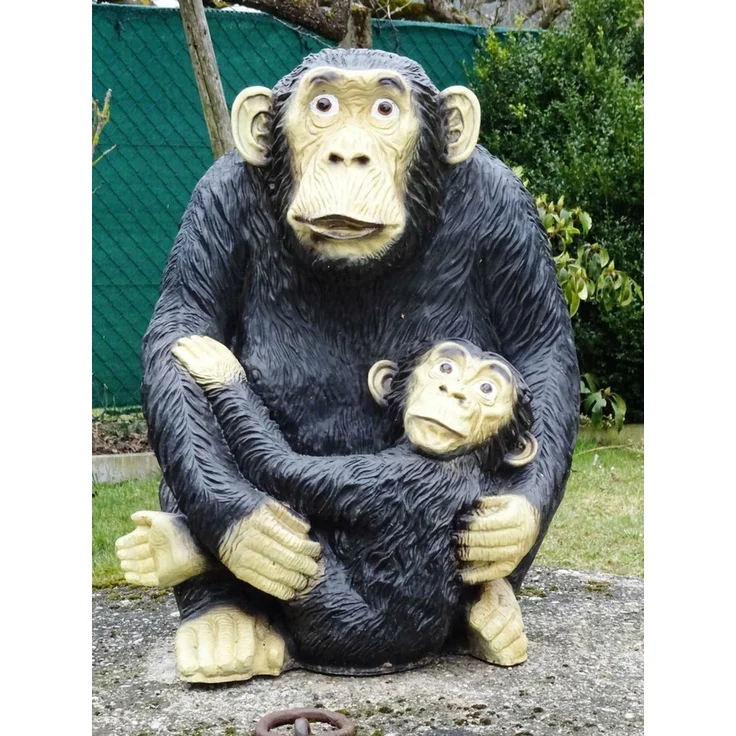 SCHIMPANSE MIT KIND IN LEBENSGROSS~AFFE PREMIUM DEKO 85 cm hoch~Garten-Deko-Figur – Bild 1