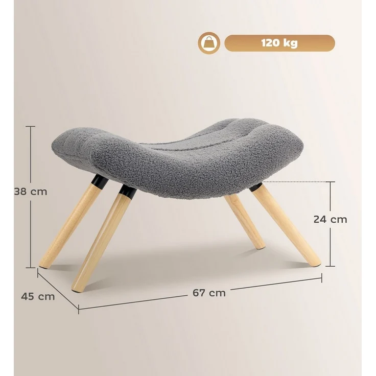 HOMCOM Fußhocker mit Berberfleece-Stoff, bis 120 kg belastbar (Sitzhocker, 1 St, Polsterhocker), für Wohnzimmer, Schlafzimmer, 67 x 45 x 38 cm, Dunkelgrau – Bild 2