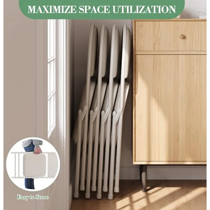 GarveeHome 2/4er Set Klappstühle Mit Polster & Rutschfesten Füßen | Faltbare Metallstühle Für Zuhause, Büro & Events | Platzsparende Stapelstühle Für Innen & Außen – Grau, Beige, Rot – Bild 5