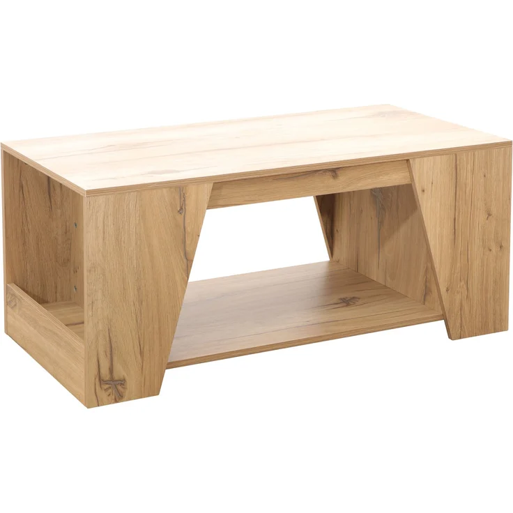 Moderner Couchtisch eichefarben 100x50 cm mit Ablageboden & seitlichen Fächern – Holzwerkstoff Wohnzimmertisch – Bild 2