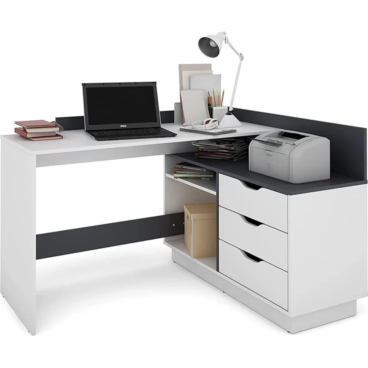 byLIVING Winkelschreibtisch BELFAST / Rechts oder Links montierbar / 3 Schubkästen / matt weiß - anthrazit /Bürotisch / Eckschreibtisch / Schreibtisch / B 129, H 83,5, T 105 cm