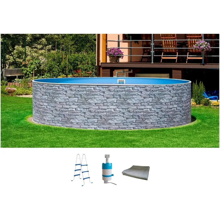 my POOL BWT Rundpool STONE 1 (Set, 4-tlg), Steindekor, in verschiedenen Größen
