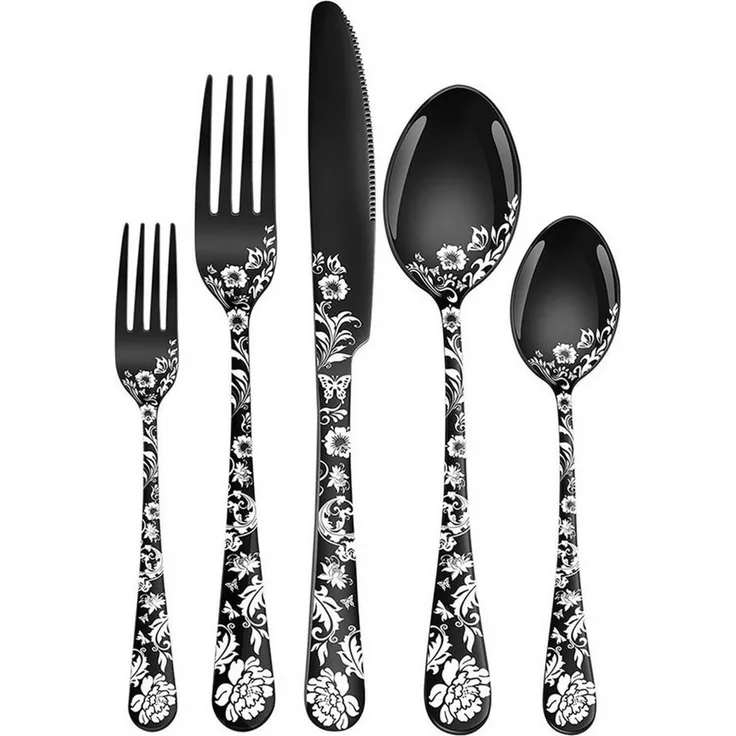 Diwzbyn Besteck-Set 20-teilig für 4 Personen – Edelstahl Messer (20-tlg), Gabeln & Löffel, elegantes Pfingstrosen-Design für Küche und Esstisch
