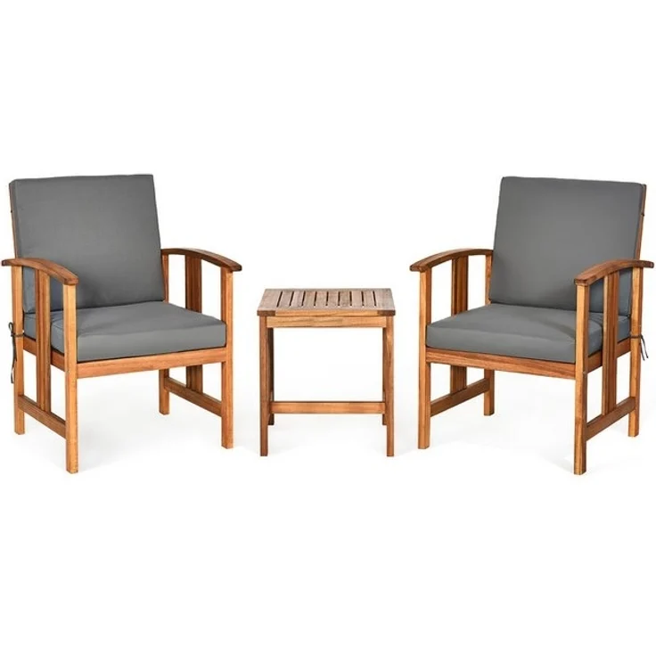 COSTWAY Balkonset, (3-tlg), Bistroset Akazienholz, Tisch mit 2 Stühlen, Kissen – Bild 4