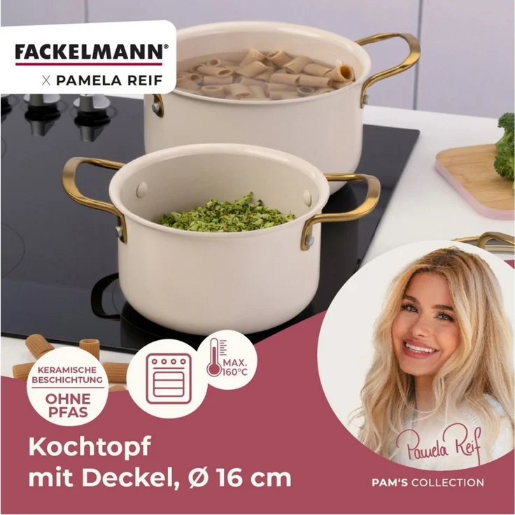 FACKELMANN Kochtopf mit Deckel, Kochgeschirr, Aluminiumtopf, Pastell-Beige – Bild 2