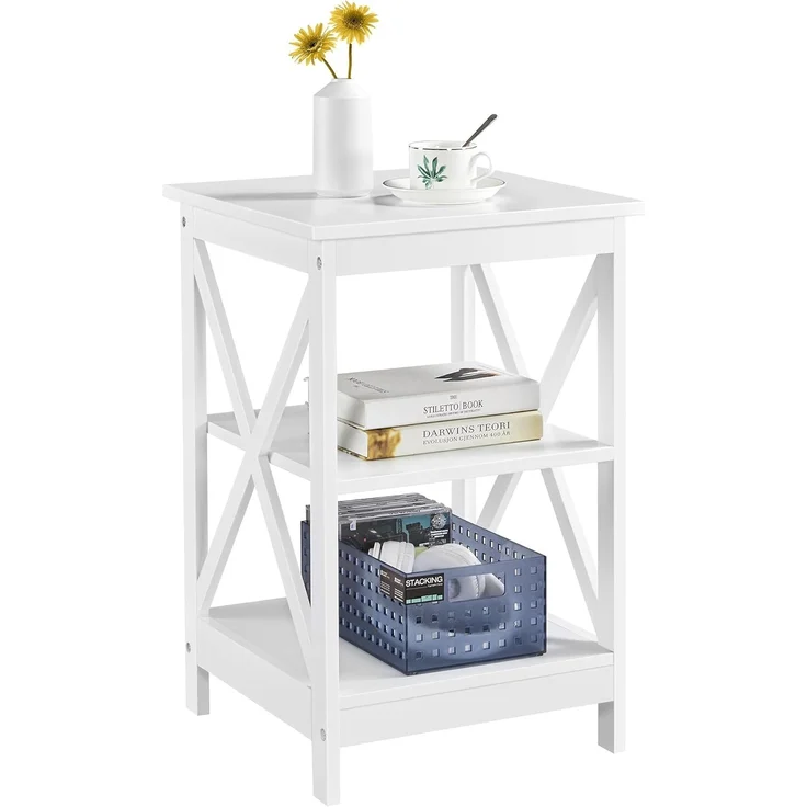 Yaheetech Beistelltisch 3 Ebenen Nachttisch Nachtschrank mit X-förmiger Tischbeine Sofatisch Couchtisch für Schlafzimmer und Wohnzimmer, 40 x 40 x 61 cm, Weiß – Bild 1