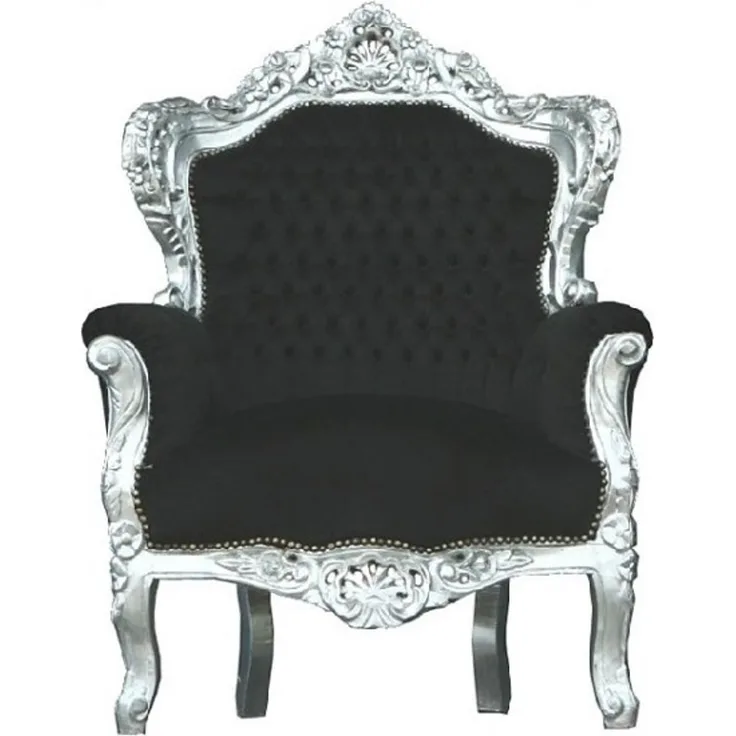 Casa Padrino Barock Sessel King Schwarz / Silber 85 x 85 x H. 120 cm