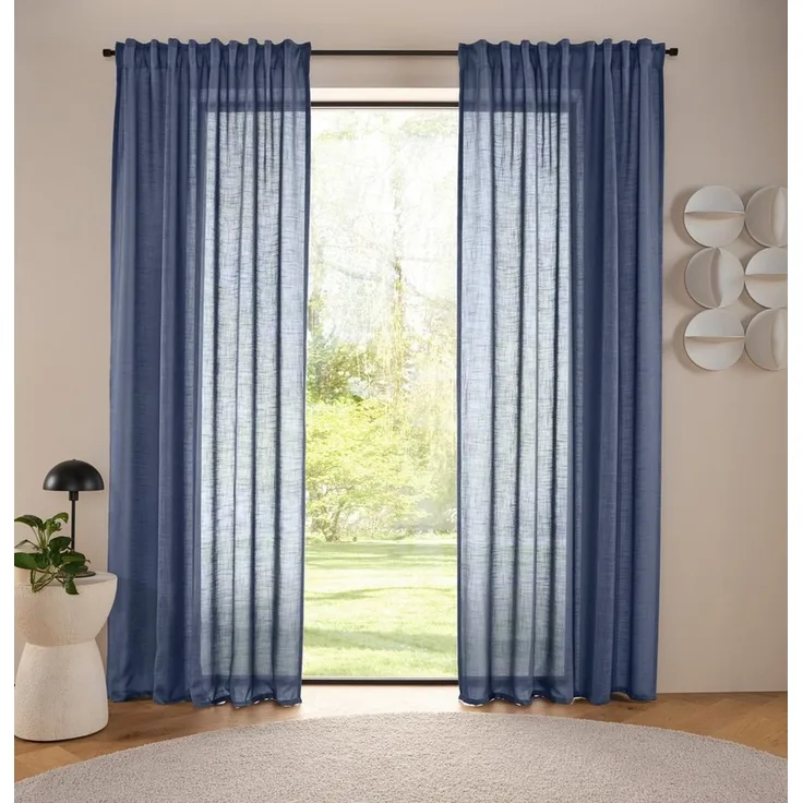 LeGer Home by Lena Gercke Gardine Marusha, Leinenoptik, halbtransparent, 1er & 2er Pack, Topseller (2 St), Multifunktionsband, halbtransparent, 1/2er Schal, Leinenoptik, grob gewebt, verschiedene Größen