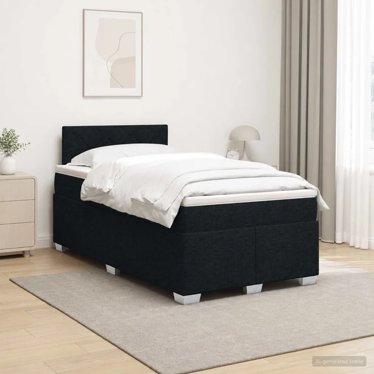 vidaXL Boxspringbett mit Matratze Schwarz 120 x 200 cm Stoff 3450462 – Bild 1