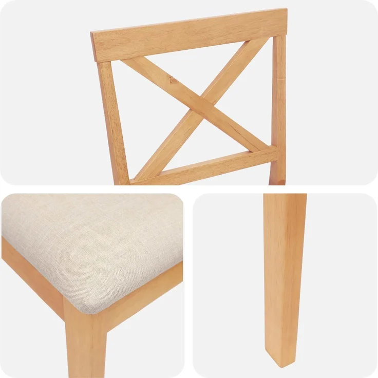 vidaXL Barhocker 2 Stück Natur und Beige Massivholz aus Gummibaum und Stoff 42047608 – Bild 5