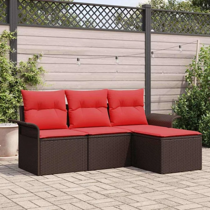 vidaXL Gartensofa-set mit Kissen mit Speicher 4 pcs Braun Poly-Rattan 3353983 – Bild 1
