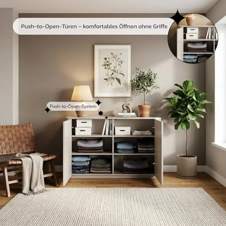Selsey Kommode Mit Schubladen, 140 cm Breite, Zweitürige Kommode Kaschmirgrau, Minimalistisches Design, Kommoden & Sideboards, Kaschmirmatt, Robuste Spanplatte – Bild 6