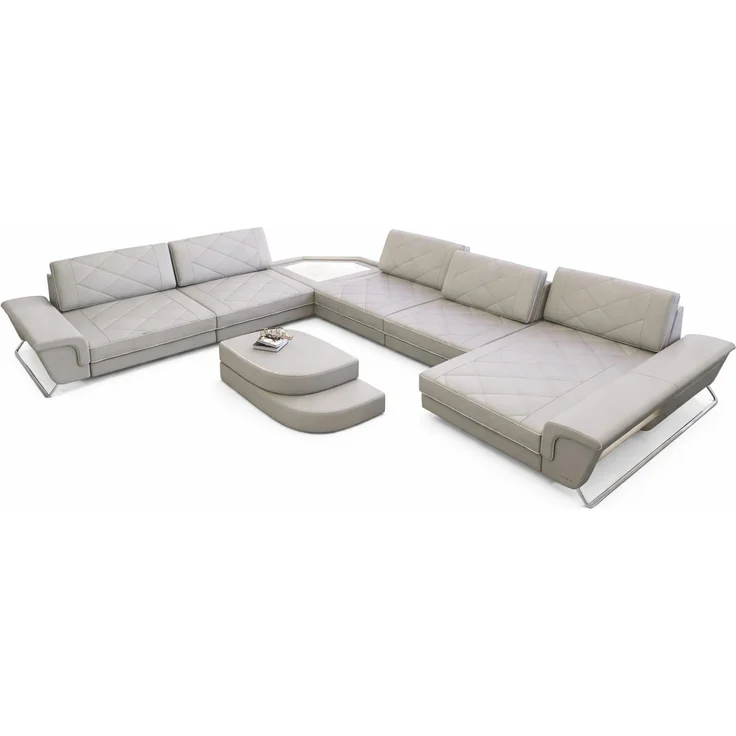 XXL Wohnlandschaft Ferrara – Leder Luxus - Büffelleder - beige-weiß - Rechts – Bild 1